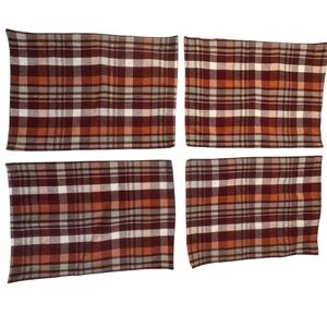 NEW Perfect Harvest Fall Christmas Plaid Placemats Set Of 4 Red White Gold Cream